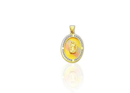 Three Tone Plated CZ Studded Virgin Mary Pendant